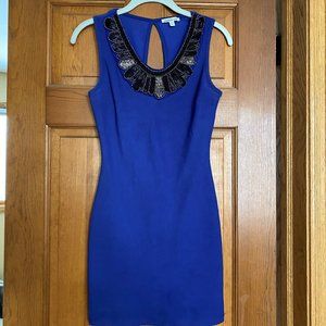 Blue Beaded Neck Bodycon Dress